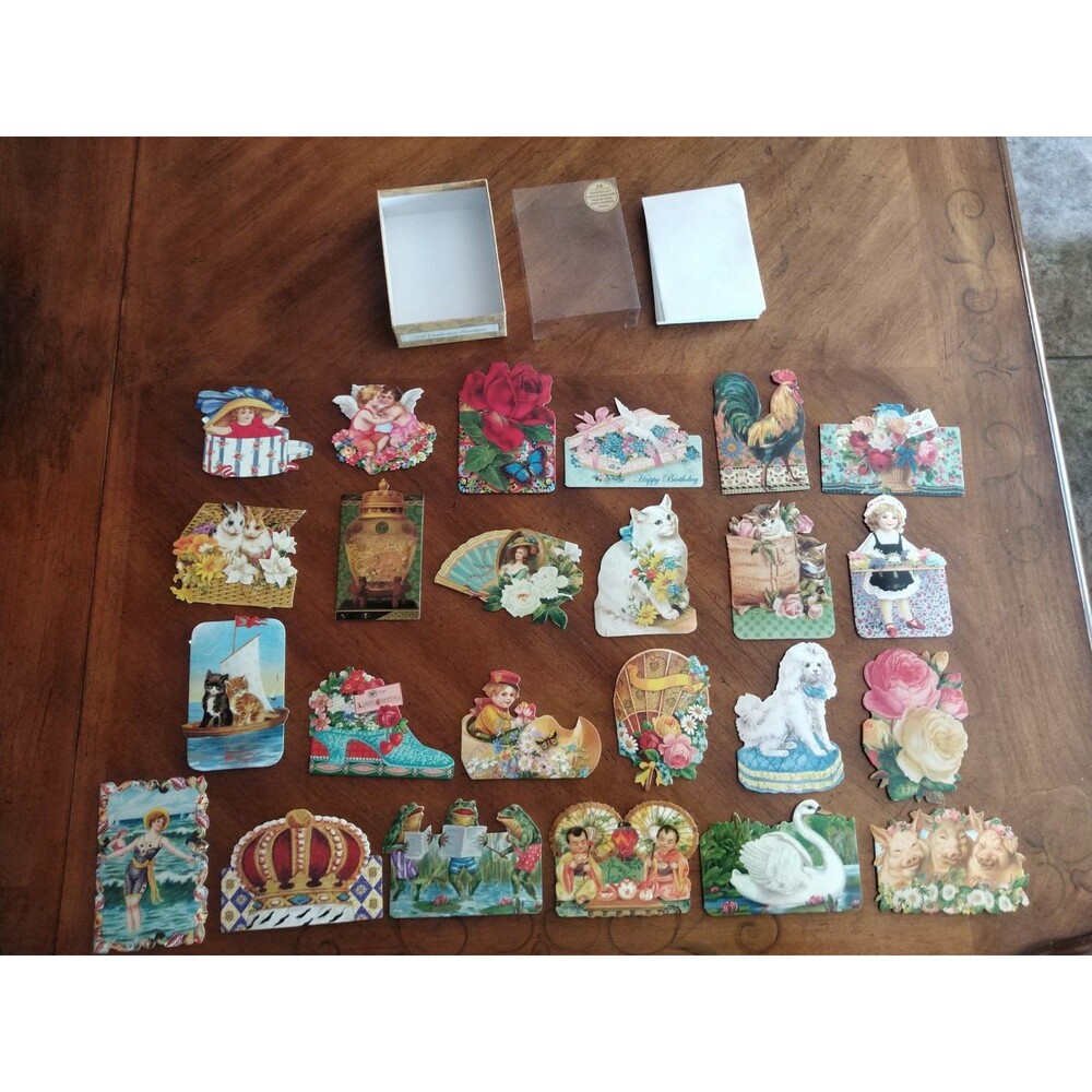 Punch Studio 24 Assorted Gift Cards & Envelopes Cats Dogs Frogs Angel Children +